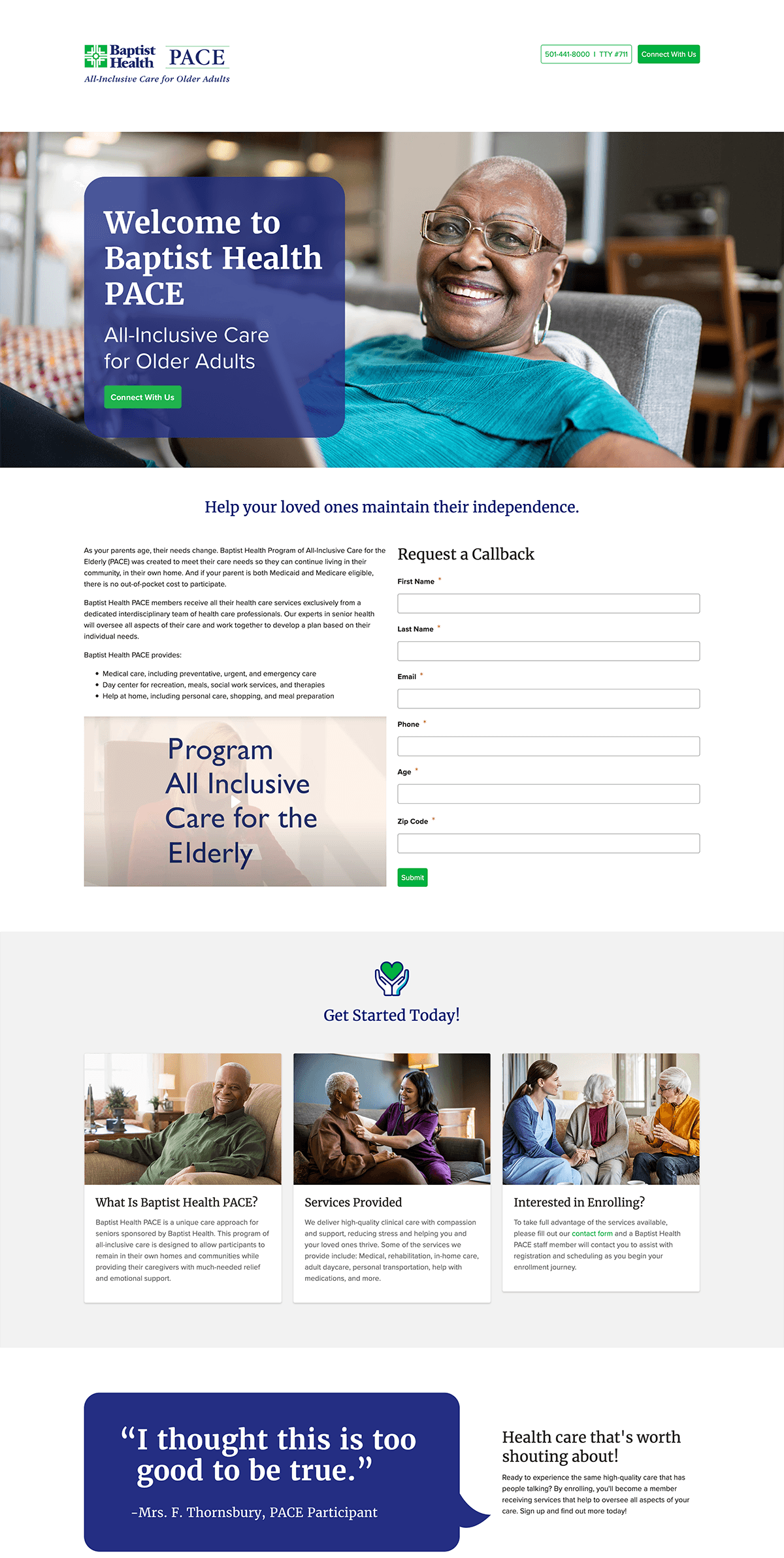 Baptist Health PACE Landing Page Graphic