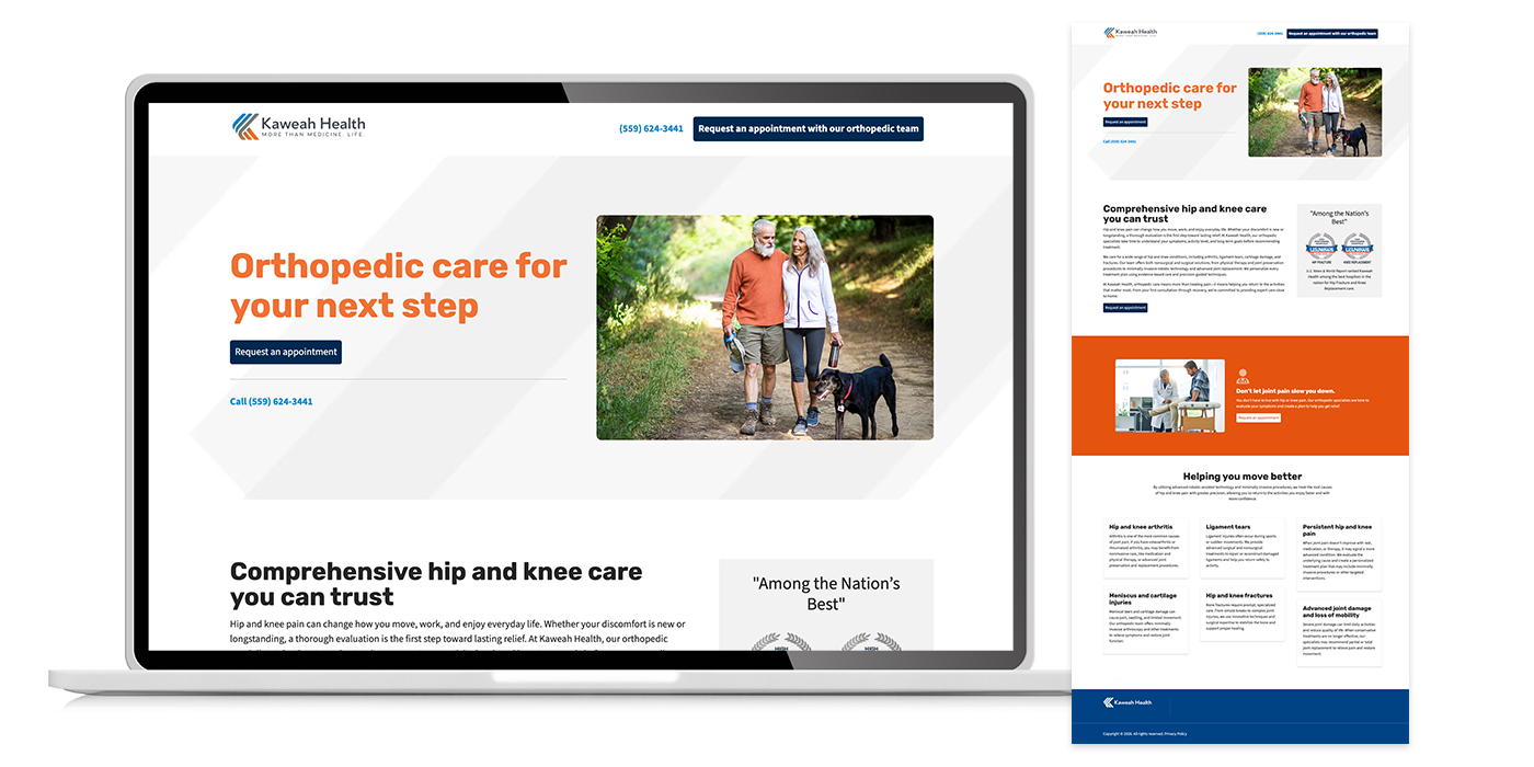 Kaweah Health's Orthopedics Campaign Landing Page